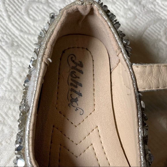 HSHTX sequin princess leather silver ballet flats with hook and loop ankle strap - Picture 5 of 10